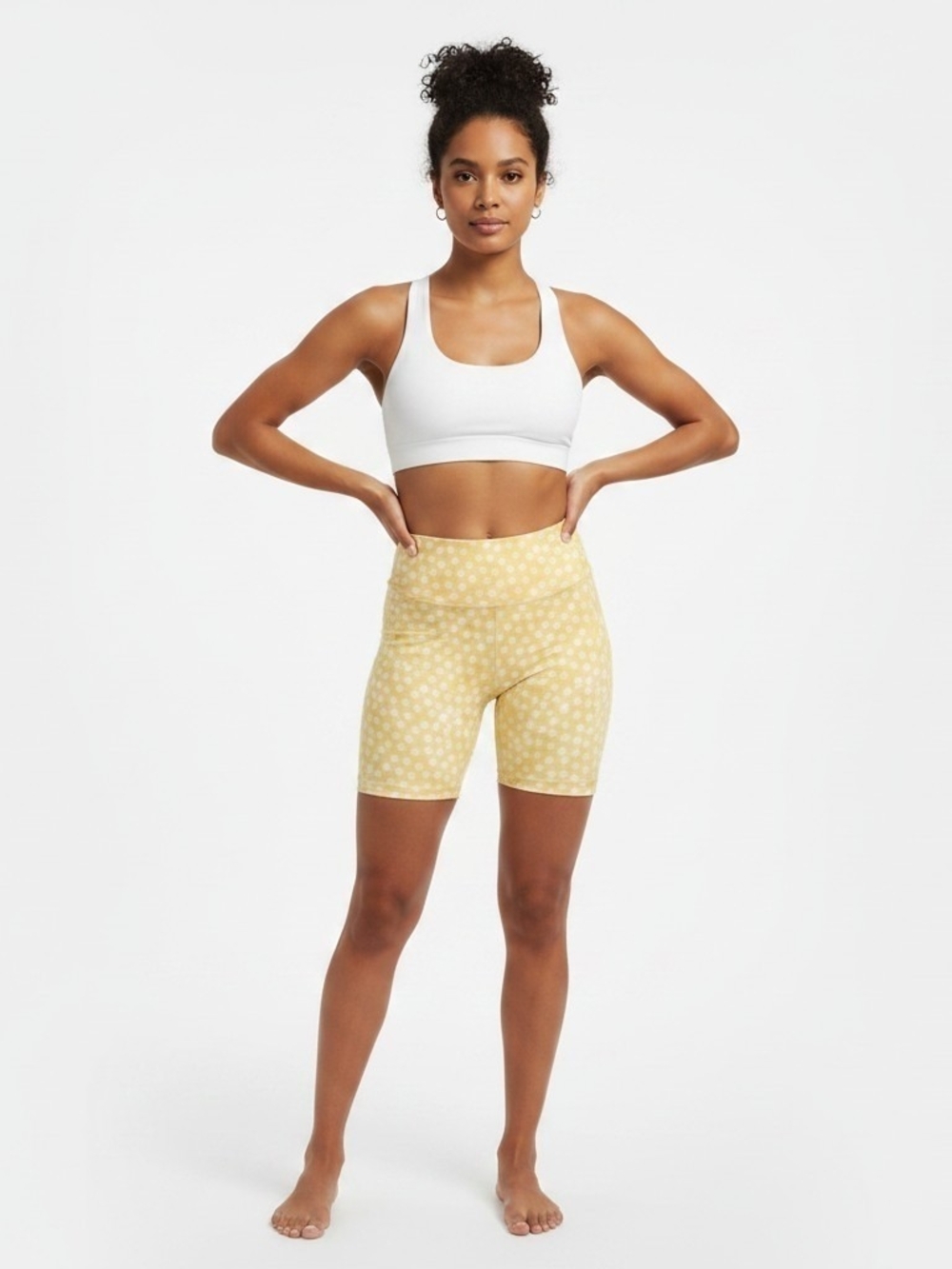 WILO The Label Yellow Daisy Biker Shorts High Waisted Athleisure Medium